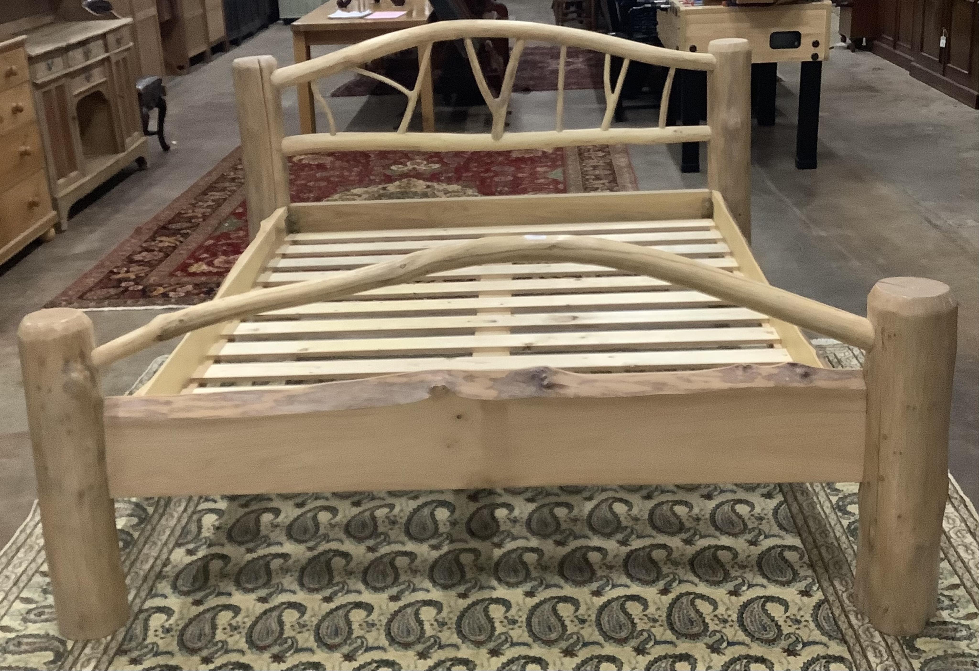 A bespoke rustic ash kingsize bed, width 180cm, length 215cm, height 108cm. Condition - good